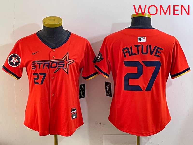 Women Houston Astros #27 Altuve Orange Three generations Joint Name 2025 Nike MLB Jersey style 4102->women mlb jersey->Women Jersey